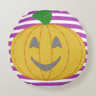 Happy Big Modern Orange Pumpkin Round Cushion