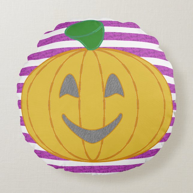 Happy Big Modern Orange Pumpkin  Round Cushion (Front)