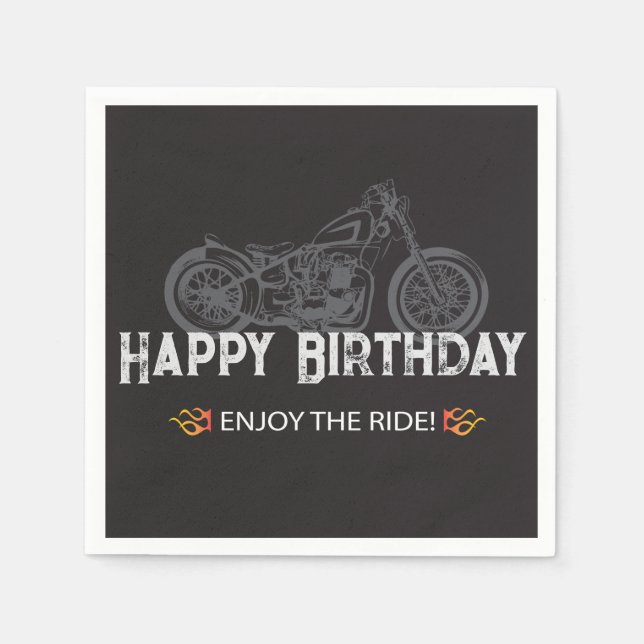Happy Biker Birthday Motorcycle Rider Napkin (Front)