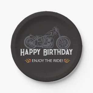 Happy Biker Birthday Motorcycle Rider Paper Plate