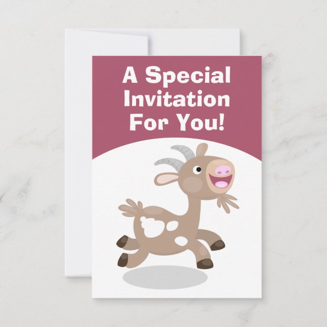 Happy billy goat personalised cartoon birthday invitation (Back)