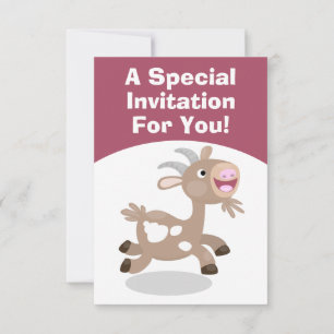 Happy billy goat personalised cartoon birthday invitation
