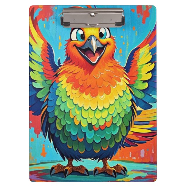 Happy Bird colourful art abstract Clipboard (Front)