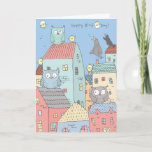 Happy Bird Day, Birthday Card<br><div class="desc">Birthday card depicts a colourful little town with a roof top choir of adorable birds wishing a Happy Bird Day!</div>