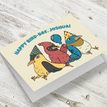 Happy Bird Day Cartoon Birds Themed Birthday Card<br><div class="desc">This cute birthday card is ready to be personalised with your own custom message on the front and on the inside. It features illustrations of three cartoon birds: a goldfinch, a cardinal and a bluebird with party hats and a balloon making it perfect for young bird lovers and birders of...</div>