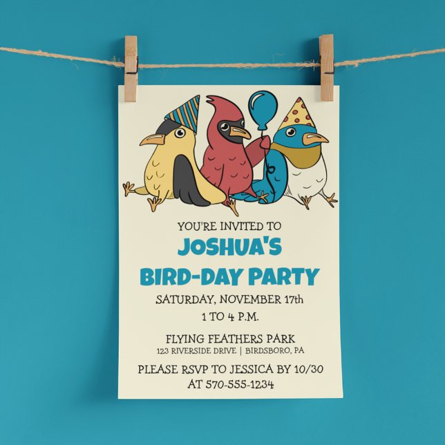 Happy Bird Day Cartoon Birds Themed Birthday Invitation (Creator Uploaded)
