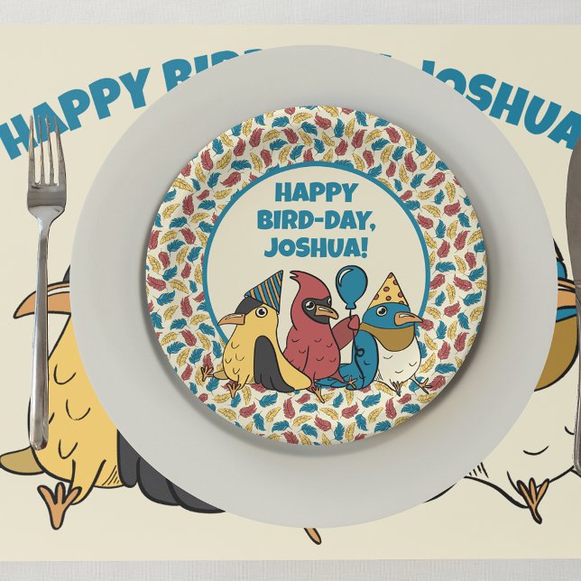 Happy Bird Day Cartoon Birds Themed Birthday Paper Plate (Creator Uploaded)