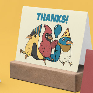 Happy Bird Day Cartoon Birds Themed Birthday Thank You Card