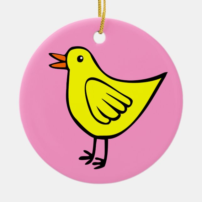Happy Bird - Yellow and Pink Ceramic Tree Decoration (Front)