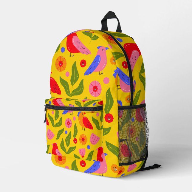 Happy Birds Flock Together Cheerful  Printed Backpack (Back Corner Right)