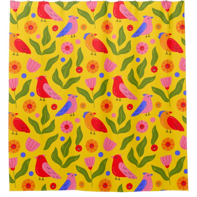 Happy Birds Flock Together Cheerful  Shower Curtain (Front)