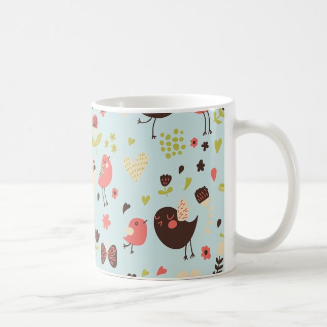 Happy Birds in Fields of Flowers Coffee Mug (Right)
