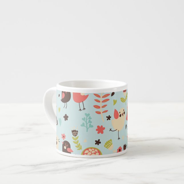 Happy Birds in Fields of Flowers Espresso Cup (Front Left)