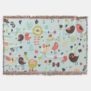 Happy Birds in Fields of Flowers Throw Blanket