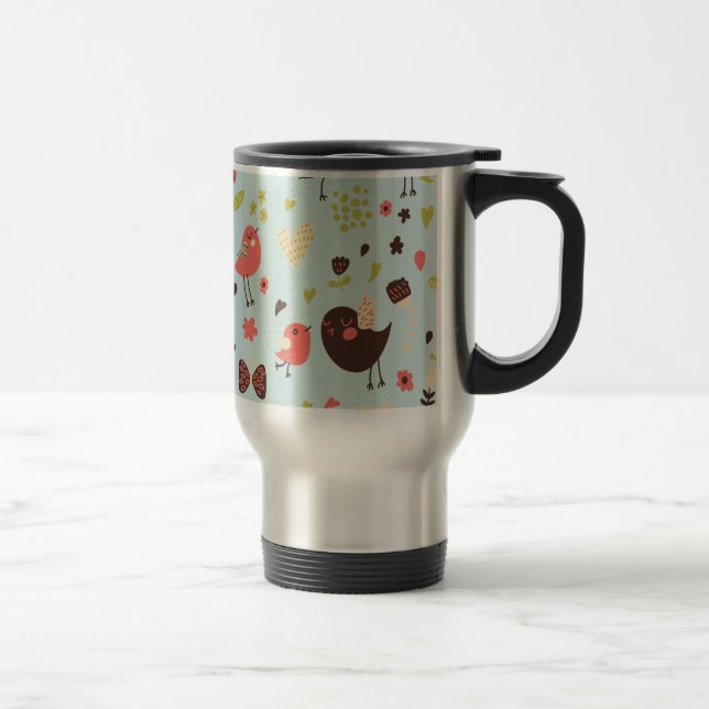 Happy Birds in Fields of Flowers Travel Mug (Right)