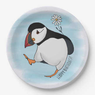 Happy Birthdaisy, birthday puffin Paper Plate