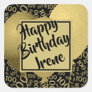 Happy Birthday - 100 Black/Gold Number Pattern Square Sticker