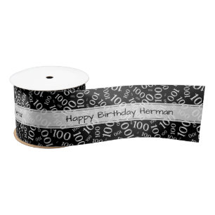 "Happy Birthday" 100 Number Pattern Black/White Satin Ribbon