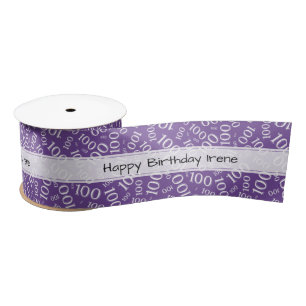 Happy Birthday 100 Number Pattern Purple/White Satin Ribbon
