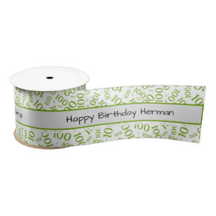 Happy Birthday" 100 Random Pattern Green/White Satin Ribbon