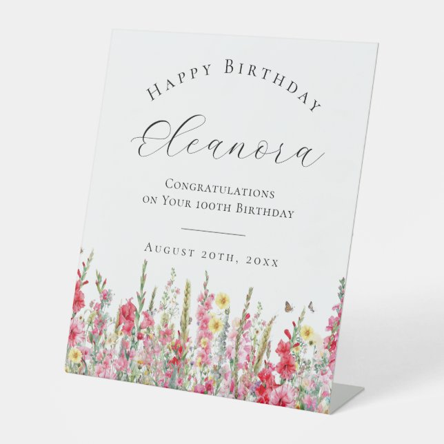 Happy Birthday 100th August Birth Flower Welcome Pedestal Sign (Front)