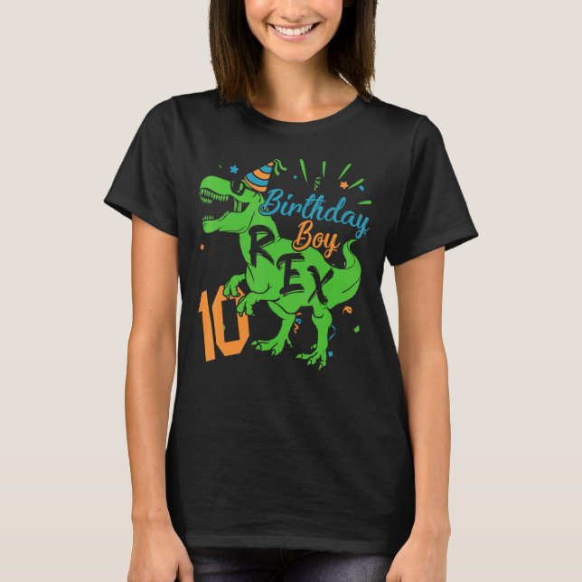 Happy Birthday 10 Year Old Boy Funny Dinosaur T-Shirt (Front)