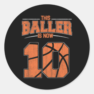 Happy Birthday 10th 10 Year Old Bysketbyll Boys Te Classic Round Sticker