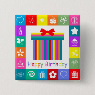 Happy Birthday 15 Cm Square Badge