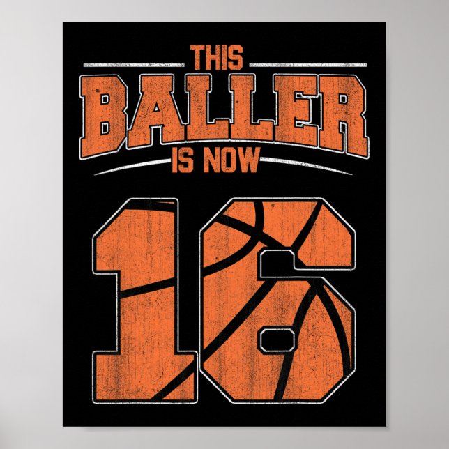 Happy Birthday 16 Year Old Basketball Boys Sixteen Poster (Front)