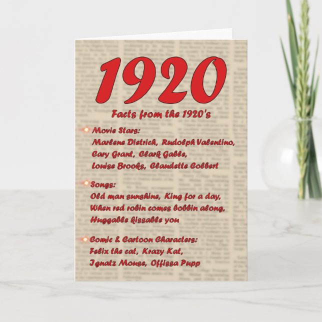 Happy Birthday 1920 Year of Birth 20's 20s twentie Card (Front)