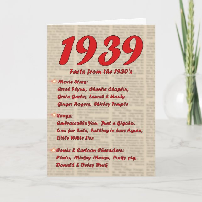 Happy Birthday 1939 Year of birth news 30's 30s Card (Front)