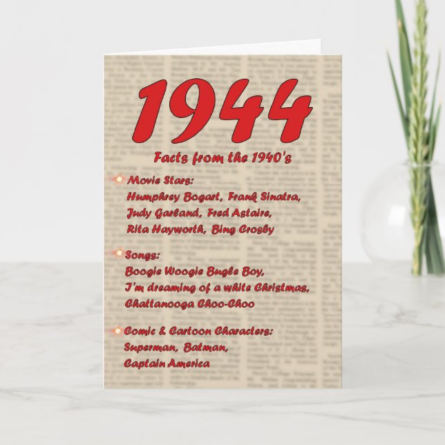Happy Birthday 1944 Year of birth news 40's 40s Card (Front)