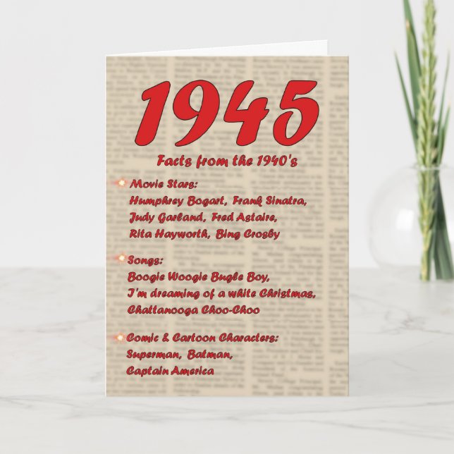 Happy Birthday 1945 Year of birth news 40's 40s Card (Front)