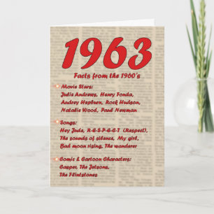 Happy Birthday 1963 Year of birth news 60's 60s Card