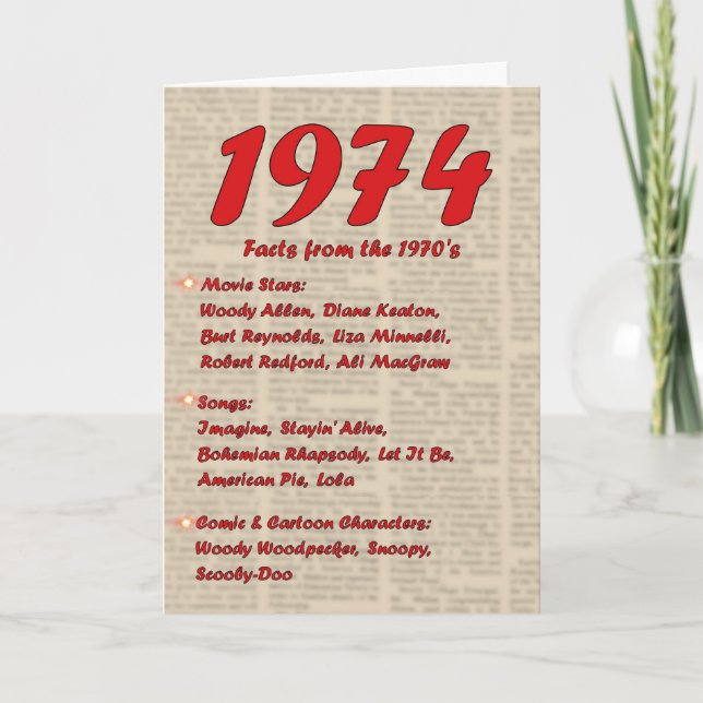 Happy Birthday 1974 Year of birth news 70's 70s Card (Front)