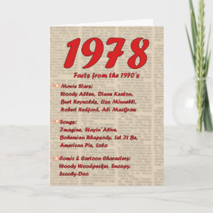 Happy Birthday 1978 Year of birth news 70's 70s Card