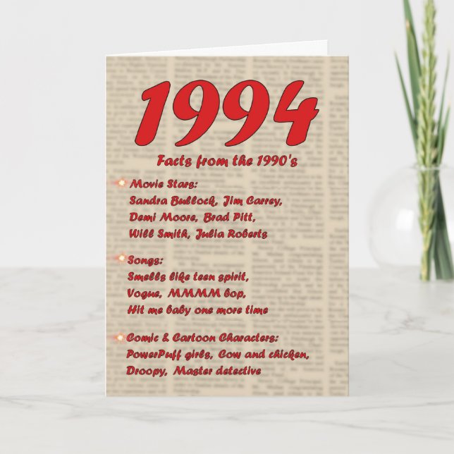 Happy Birthday 1994 Year of birth news 90's 90s Card (Front)