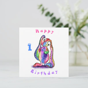 Happy Birthday 1 Card Colourful Bunny with Flower