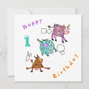 Happy Birthday 1 Card Colourful Geometric Cows