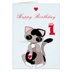 Happy Birthday 1 - Cute Kitty - Add Your Year
