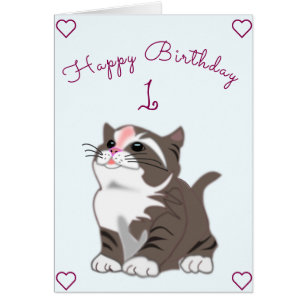 Happy Birthday 1 - Cute Little Kitten - Add Year