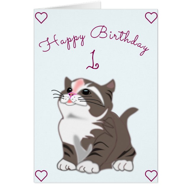 Happy Birthday 1 - Cute Little Kitten - Add Year (Front)