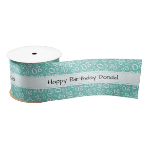 Happy Birthday 20 Teal/White Number Pattern Satin Ribbon