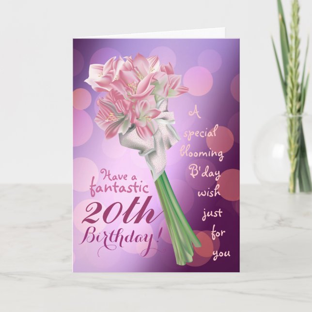 Happy Birthday ! - 20th pink flowers Greeting card (Front)