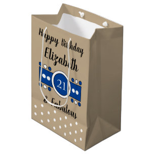 Happy Birthday 21 and fabulous brown blue Medium Gift Bag