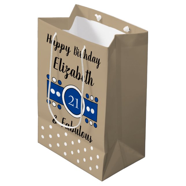 Happy Birthday 21 and fabulous brown blue Medium Gift Bag (Front Angled)