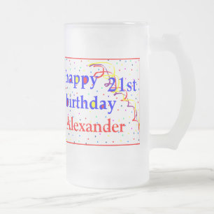 Happy Birthday 21st Personalise Frosted Glass Beer Mug
