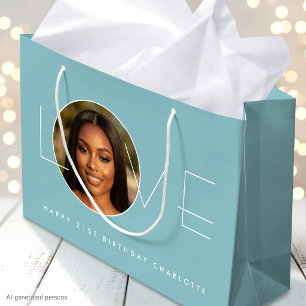 Happy Birthday 21st Photo Love Chic Blue Large Gift Bag