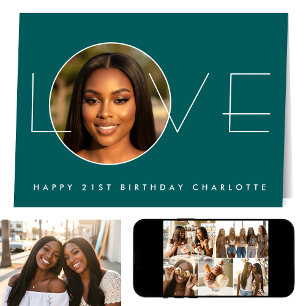 Happy Birthday 21st Photo Love Elegant Teal Green Card