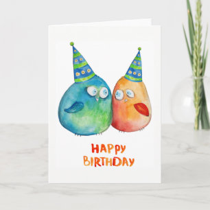 Happy Birthday 2 Little Birds Blank Inside Card